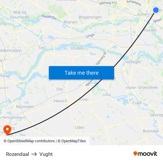 Rozendaal to Vught map