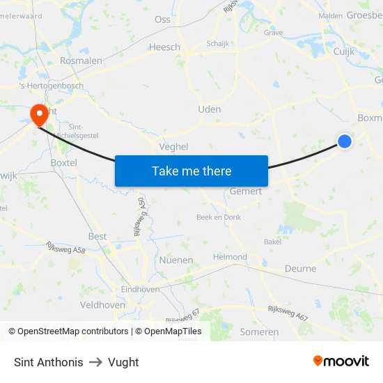 Sint Anthonis to Vught map