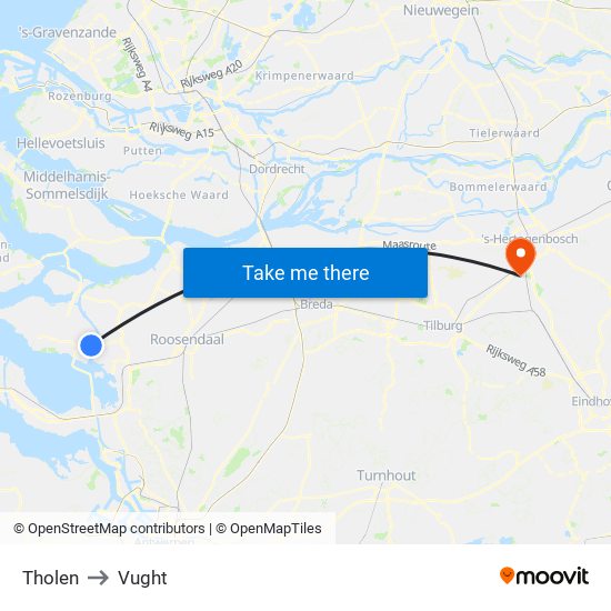 Tholen to Vught map