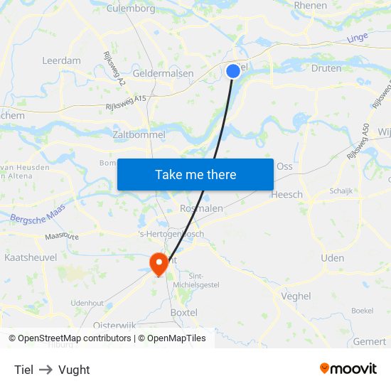 Tiel to Vught map