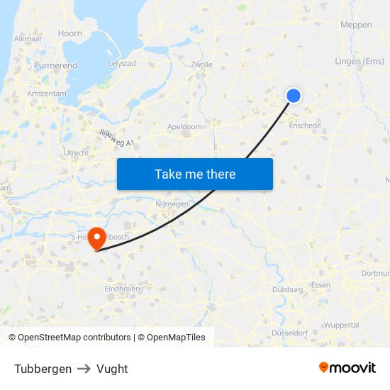 Tubbergen to Vught map