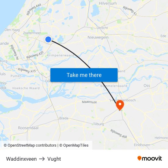 Waddinxveen to Vught map