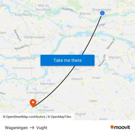 Wageningen to Vught map