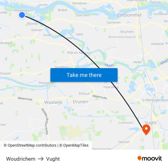 Woudrichem to Vught map