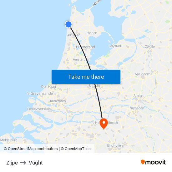 Zijpe to Vught map