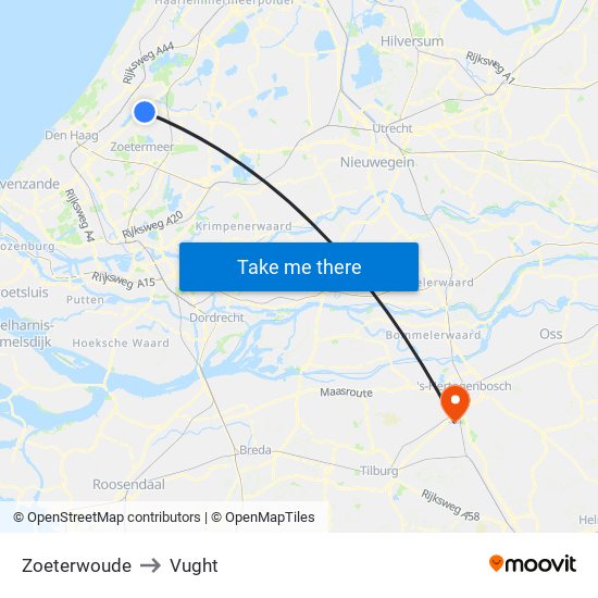 Zoeterwoude to Vught map