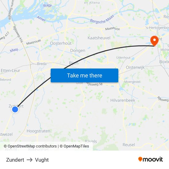 Zundert to Vught map