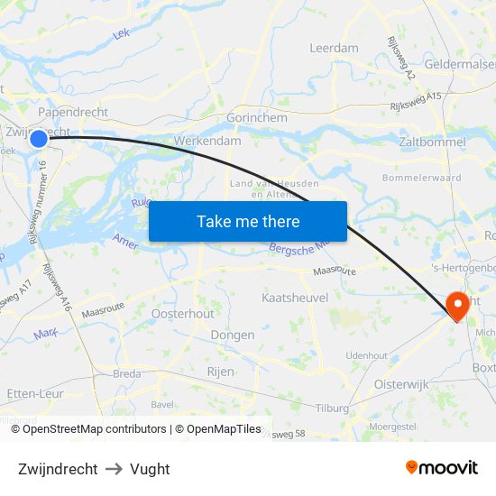 Zwijndrecht to Vught map