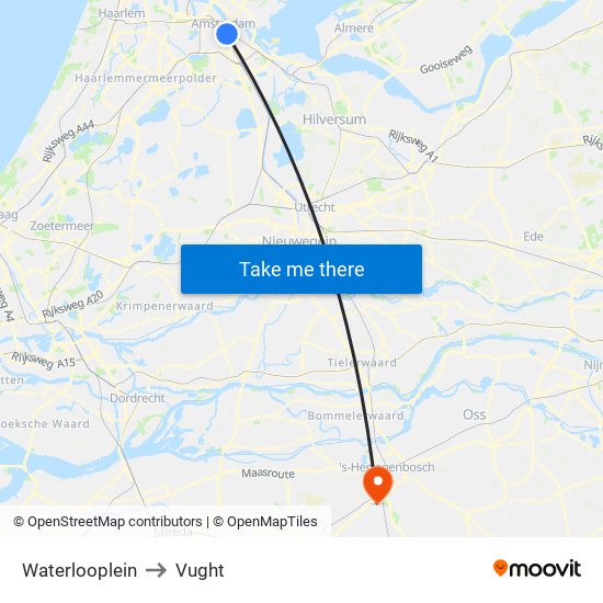 Waterlooplein to Vught map