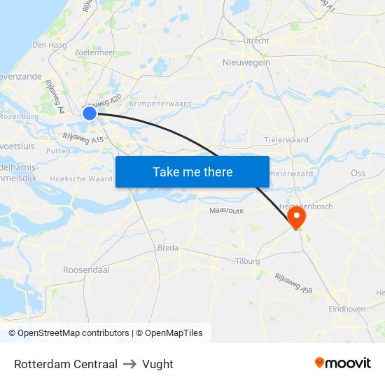 Rotterdam Centraal to Vught map