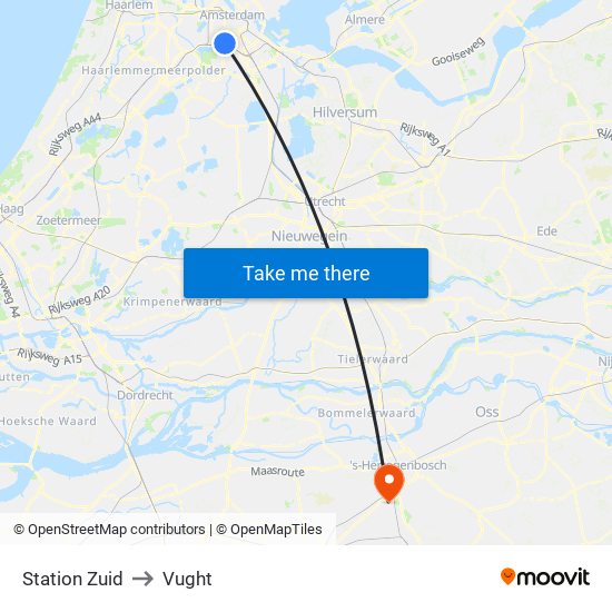 Station Zuid to Vught map