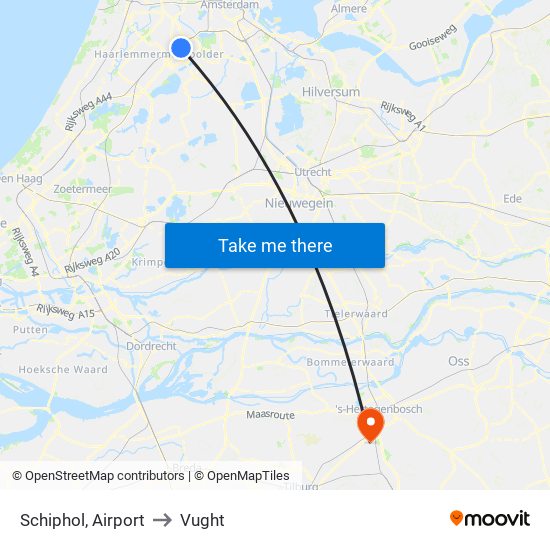 Schiphol, Airport to Vught map