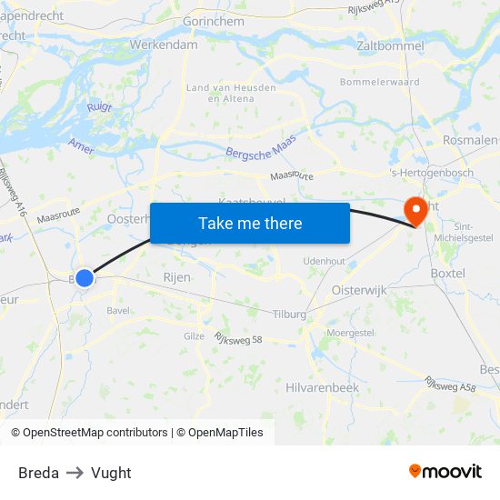 Breda to Vught map