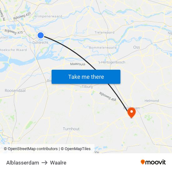 Alblasserdam to Waalre map