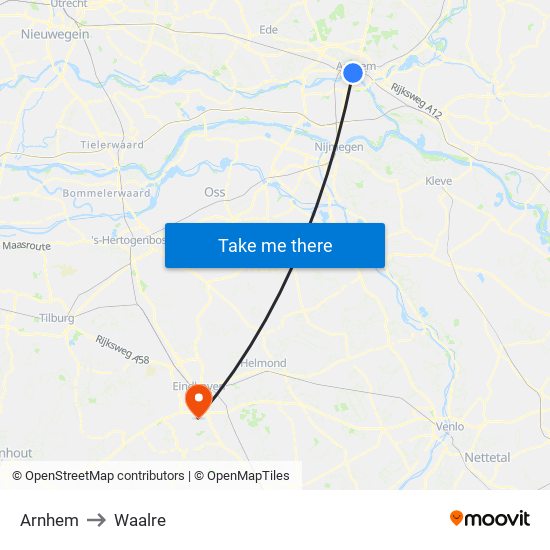 Arnhem to Waalre map