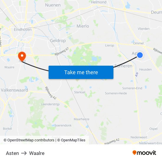Asten to Waalre map