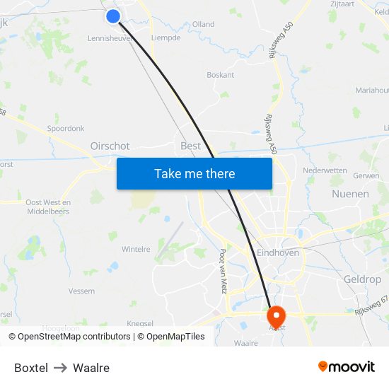 Boxtel to Waalre map