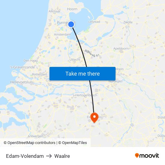 Edam-Volendam to Waalre map