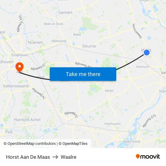 Horst Aan De Maas to Waalre map