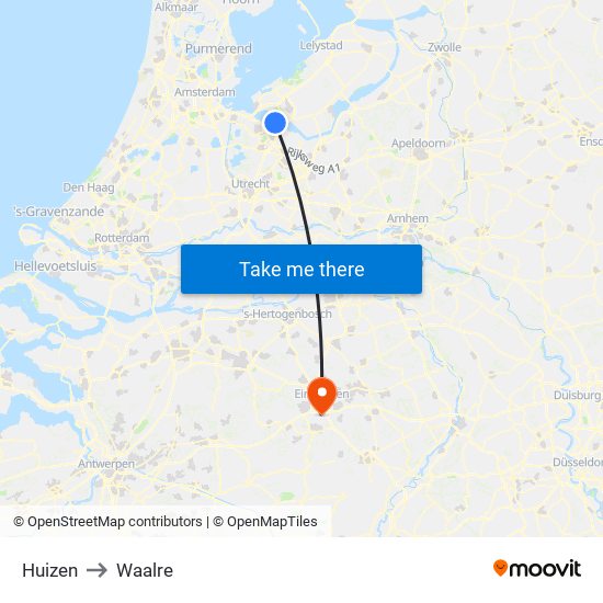 Huizen to Waalre map