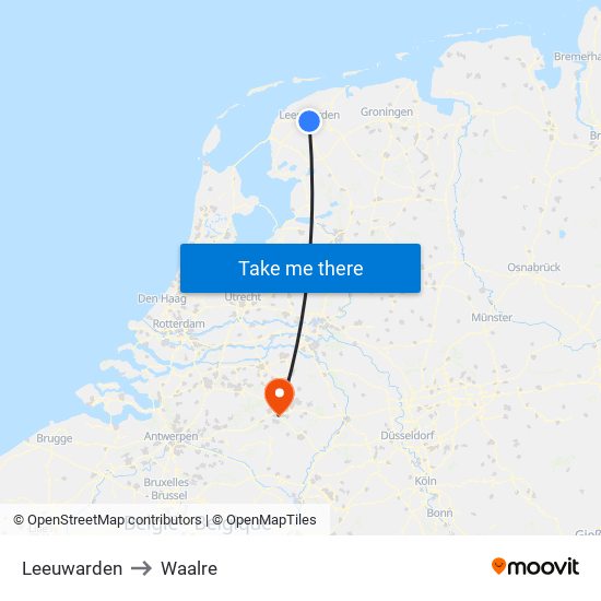 Leeuwarden to Waalre map