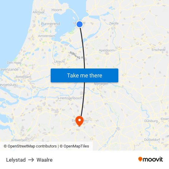 Lelystad to Waalre map