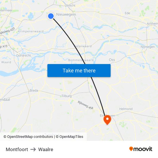 Montfoort to Waalre map