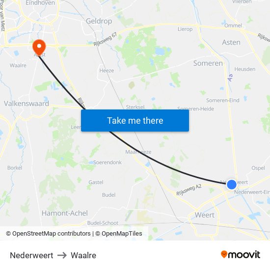 Nederweert to Waalre map