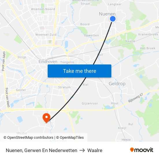 Nuenen, Gerwen En Nederwetten to Waalre map