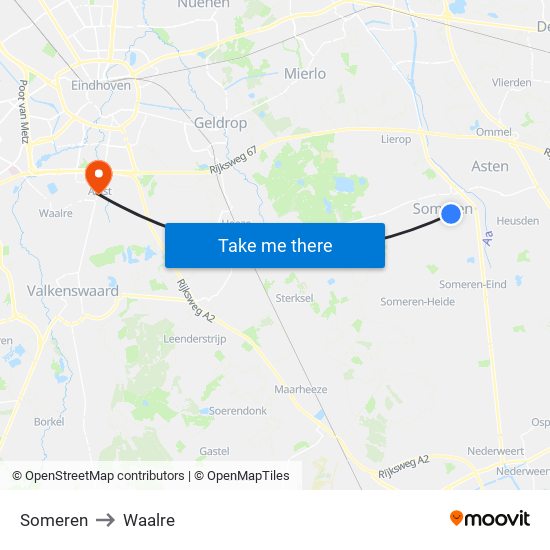 Someren to Waalre map