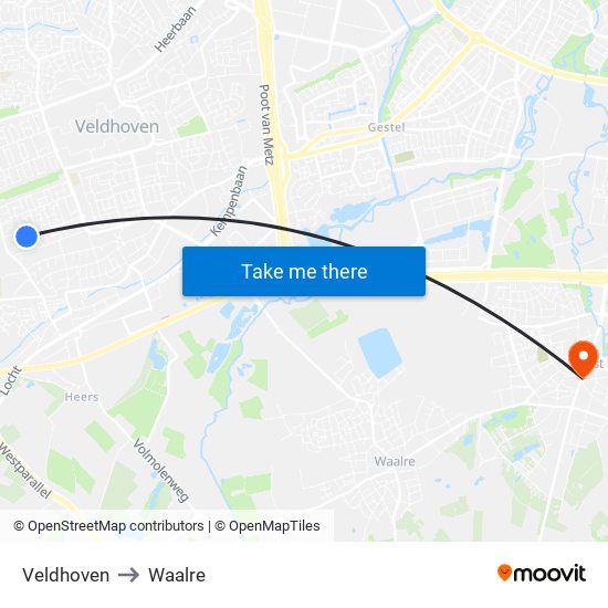 Veldhoven to Waalre map