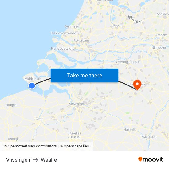 Vlissingen to Waalre map