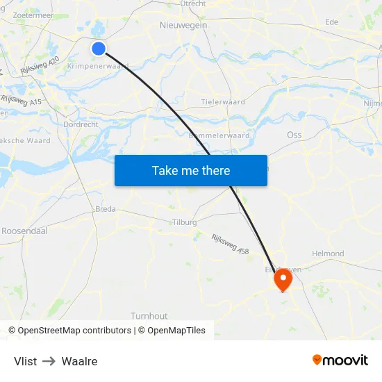 Vlist to Waalre map