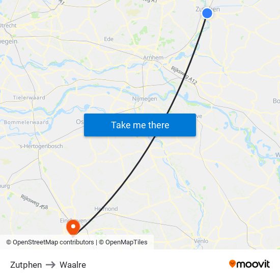 Zutphen to Waalre map