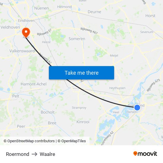 Roermond to Waalre map