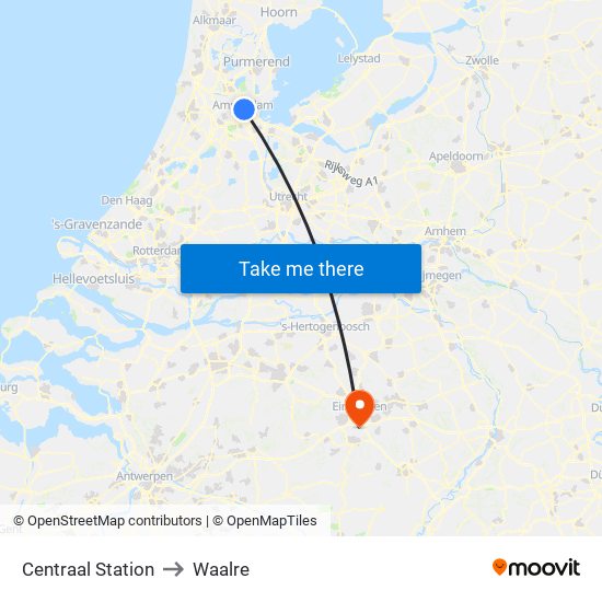 Centraal Station to Waalre map