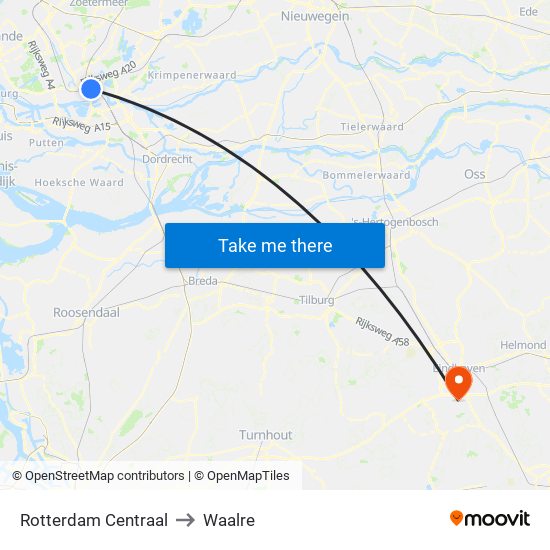 Rotterdam Centraal to Waalre map