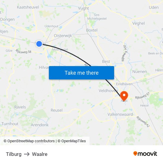 Tilburg to Waalre map
