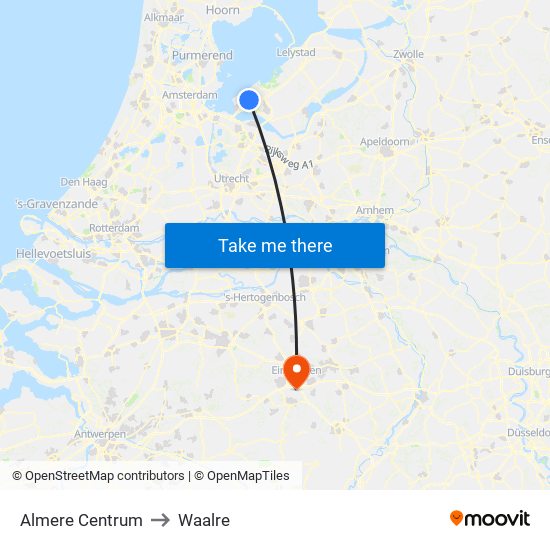 Almere Centrum to Waalre map