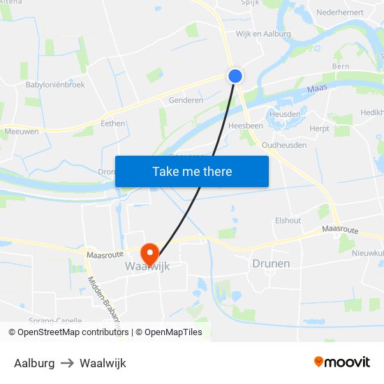 Aalburg to Waalwijk map