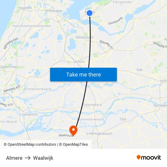 Almere to Waalwijk map