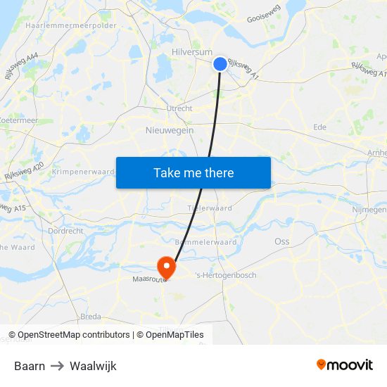 Baarn to Waalwijk map
