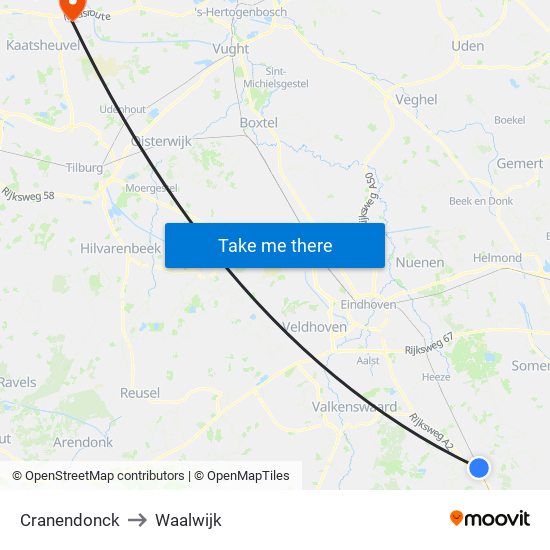 Cranendonck to Waalwijk map