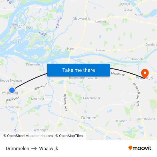Drimmelen to Waalwijk map