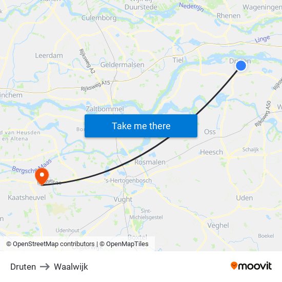 Druten to Waalwijk map