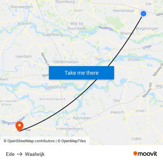 Ede to Waalwijk map