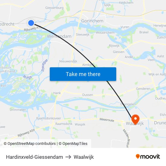 Hardinxveld-Giessendam to Waalwijk map