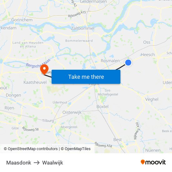 Maasdonk to Waalwijk map
