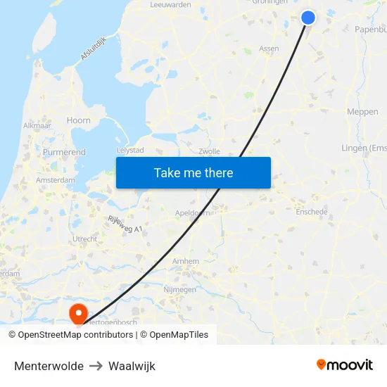 Menterwolde to Waalwijk map