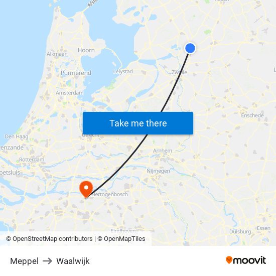 Meppel to Waalwijk map